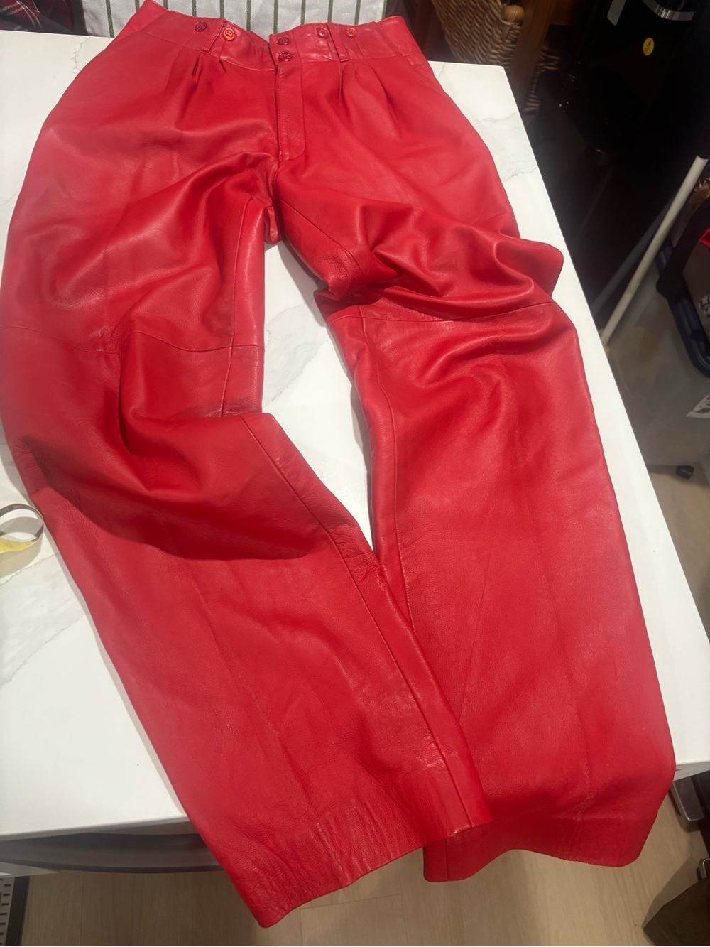 Rare Vintage 80s/90s DAVIDE CENCI Red Leather Trousers - High Waisted Pleated
